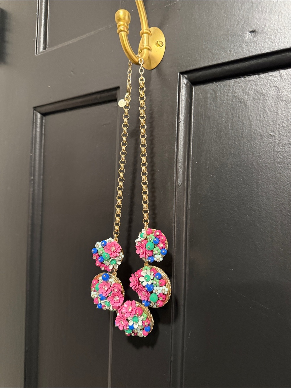 Talbots Pink Floral Cluster Necklace with Gold Chain
